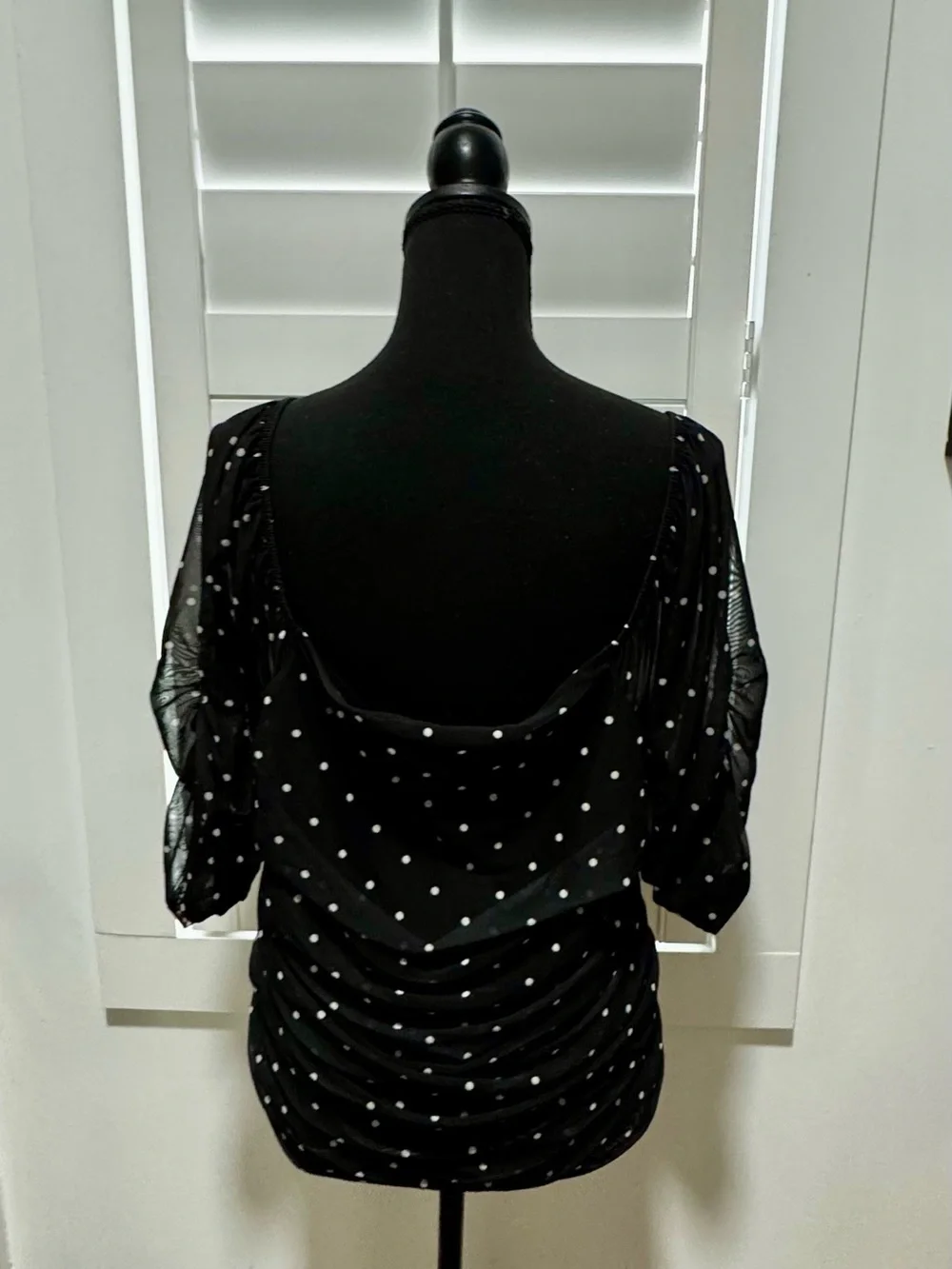 Anthropologie Plus Black Polka Dot Square-Neck Blouse